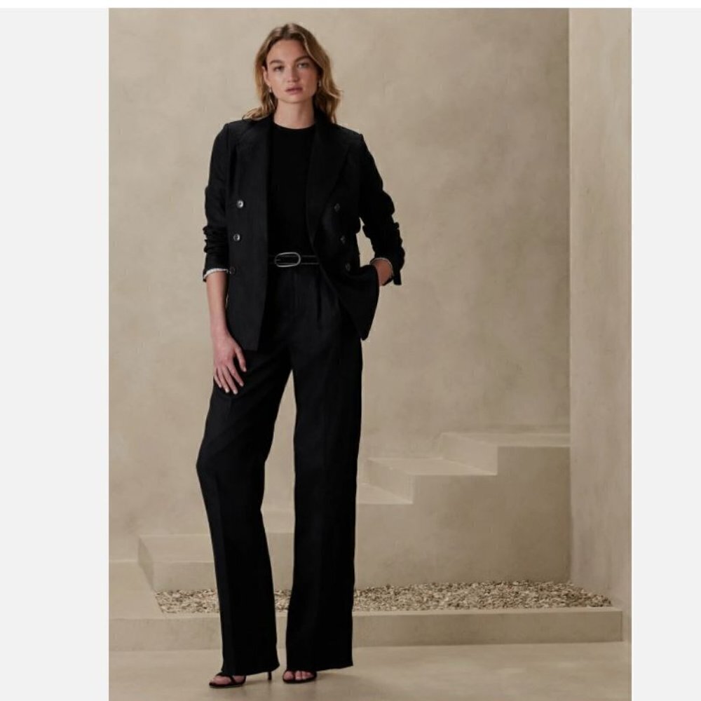 Banana Republic High-Rise Palma Straight Size 4 Black 100% Linen Pants RT$140